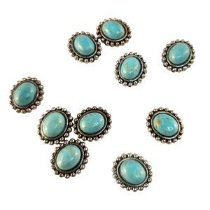 Oval Turquoise Cabochon Metal Studs Sewing & Craft Embellishments Set Of 9 Piece